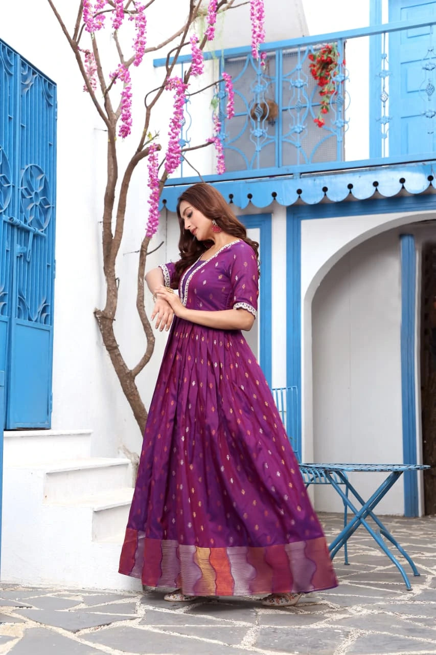 Dark Purple Silk Dress Kalyanja Fashion
